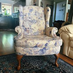 Blue Floral Bassett Wingback Chair 