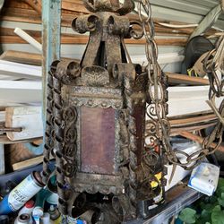 Antique Wrought Iron Lantern with Stained Glass