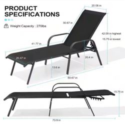 Black 2-Piece Metal Adjustable Outdoor Chaise Lounge