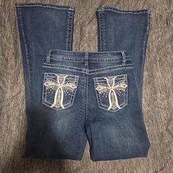 Love Soho Cross Embroidered Bling Jeans