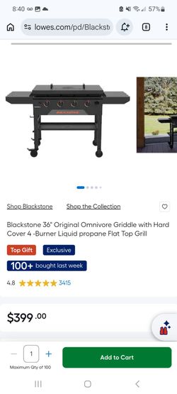 Blackstone 36" Original Omnivore Griddle with Hard Cover 4 -Burner Liquid propane FlatTop Grill $325