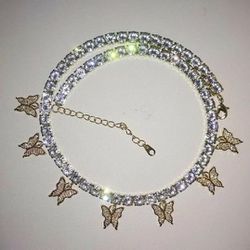Gold Butterfly Tennis Necklace