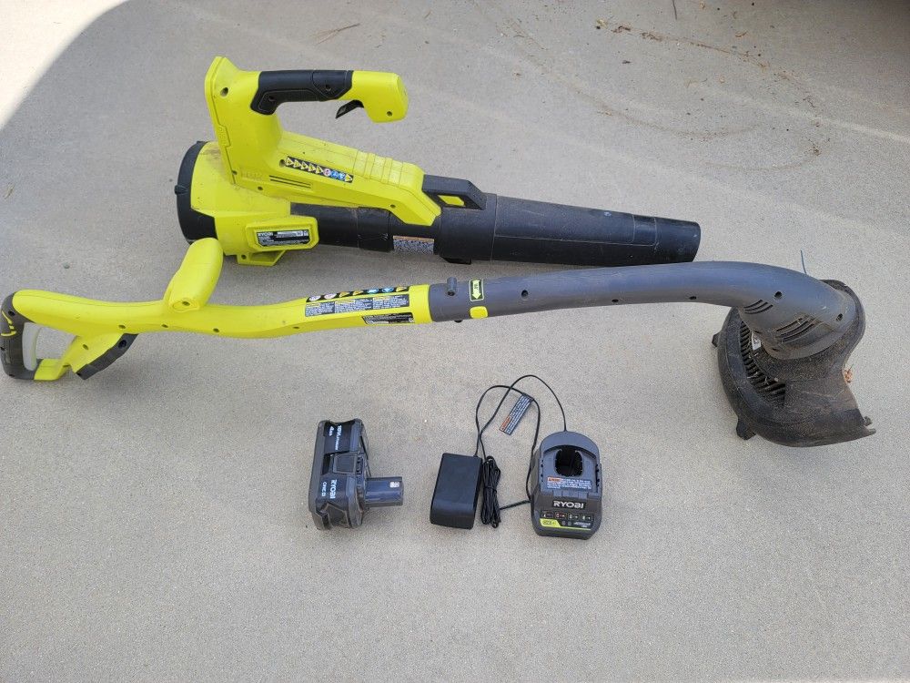 Ryobi Leaf Blower And String Trimmer With Battery And Charger