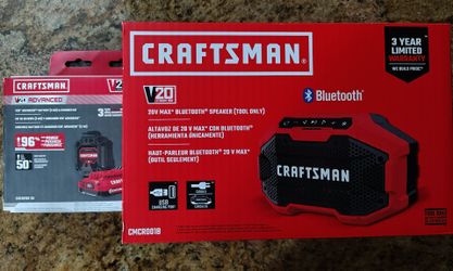 Craftsman Bluetooth or 3.5 mm wired  Speaker. BATTERY. CHARGER. NEW SEALED