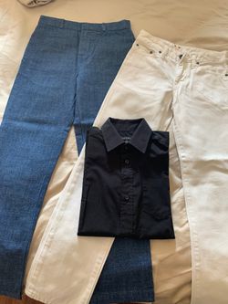 Jeans and a dress shirt boy size 10. $ 9 each