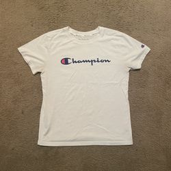 Champion white t-shirt with blue logo Size S #champion #tee