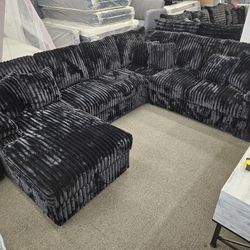 Brand New Sectional Corduroy Fabric With Storage Chaise & Pull Out Bed $1599