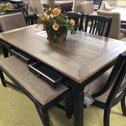 🔥 Tyler Creek Dining Table And 4 Chairs And Bench | Diningg Room Setss | Table | Chairs | Bench  💸 Best Price⚡️Lawn&Garden, Garden Furniture | Patio