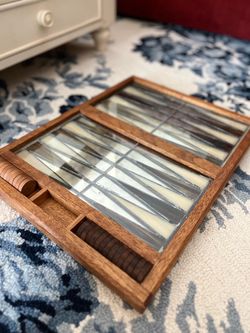 Vintage Wooden Backgammon  Board Game Set Glass Board handmade– Incomplete Missing Pieces