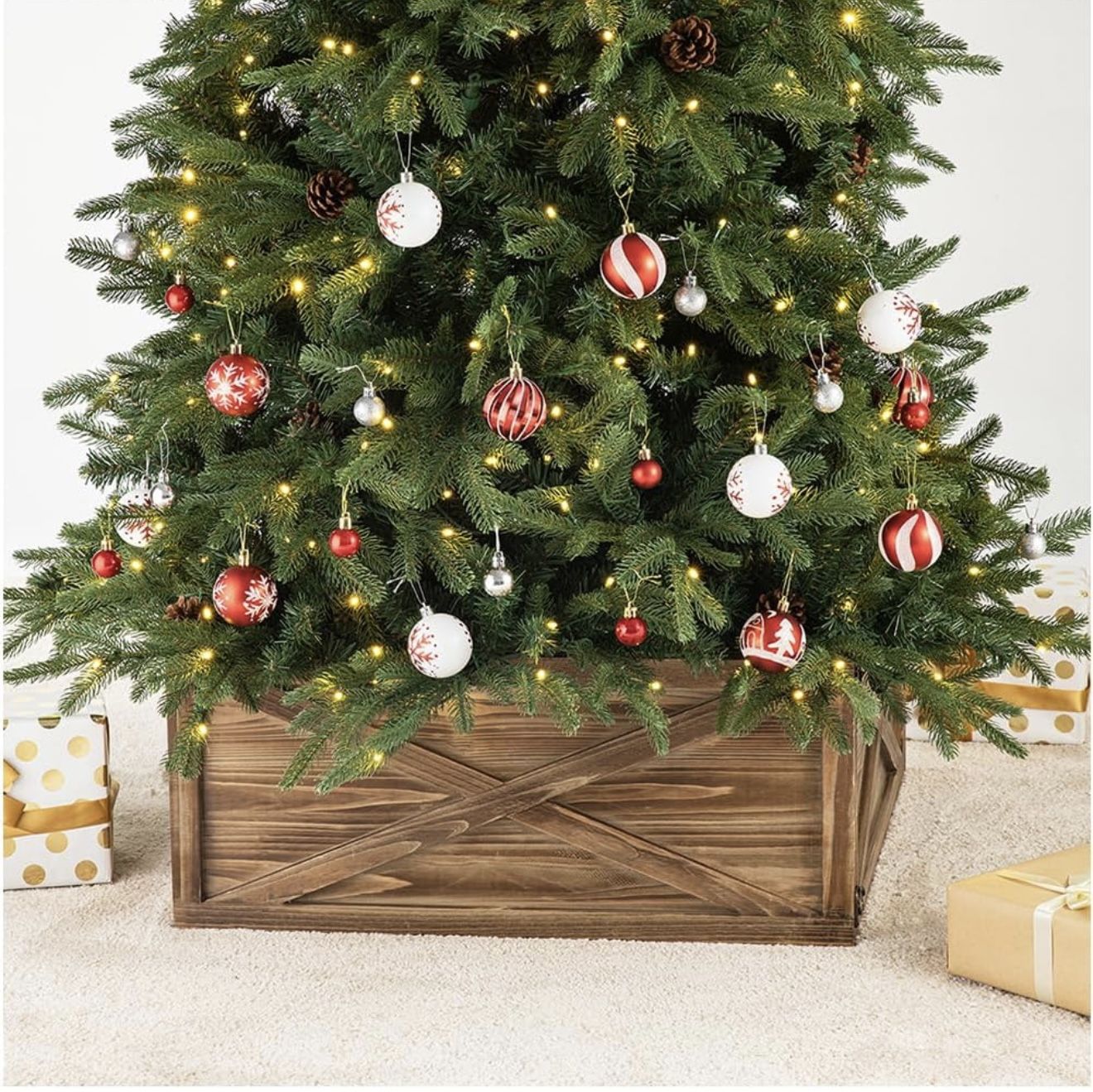 New Natural Wooden Tree Collar Christmas Tree Skirt Tree Box Tree Stand Cover, 22" 