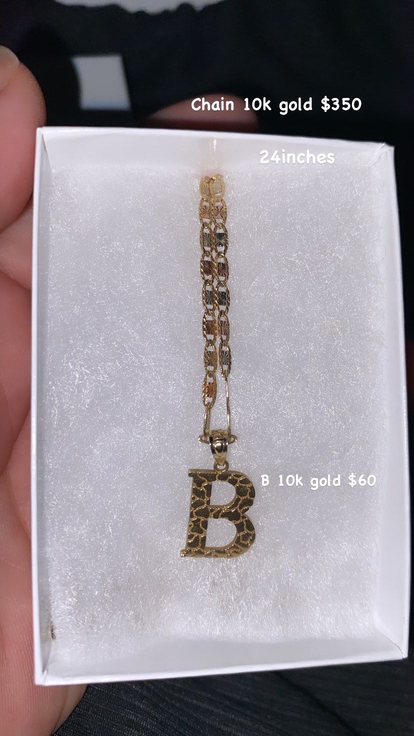 Gold Chain And B Pendent 