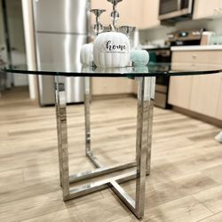 CB2 Glass Chrome Round Table 