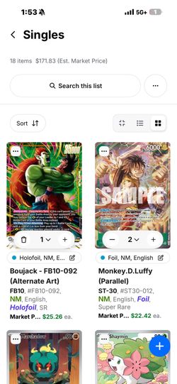 Pokemon / one peice card lot