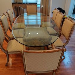 Stunning 10ft Vintage Glass Dining Table – Seats 8 in Style!