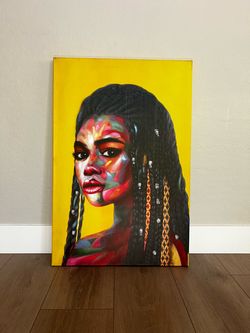 36x24 LARGE Textured Bright Yellow Black Woman Pop Art- Canvas Art