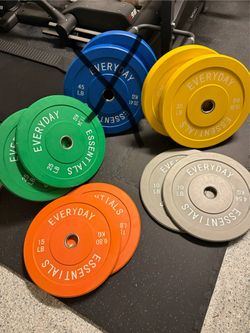 NEW IN BOX Colored Olympic Bumper Plate Weight Plates set 10 15 25 35 lb pounds - $1.15 per pound