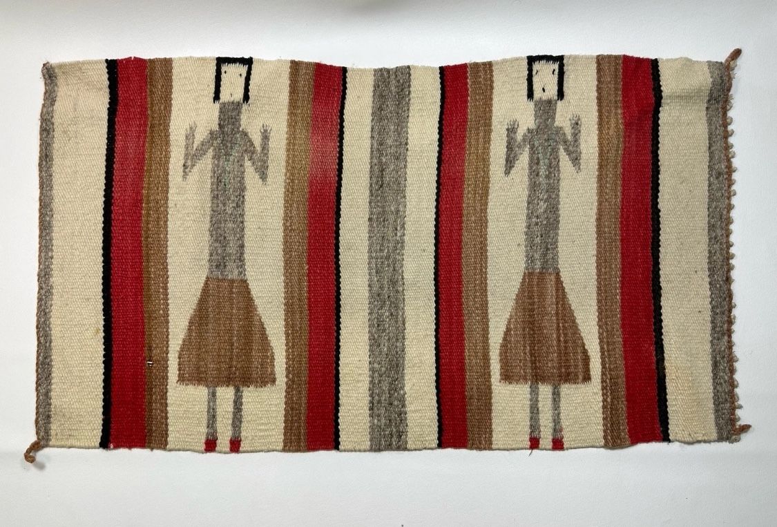 Antique Navajo Rug Textile Native American Indian Yei Pictorial 33” x 18 Weaving