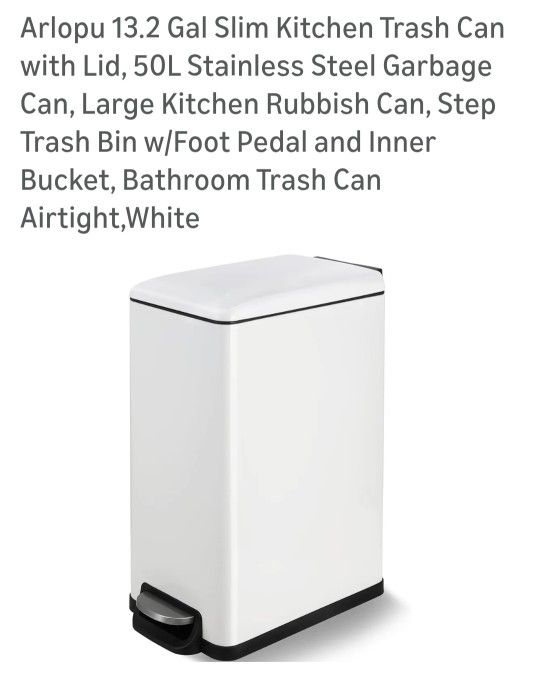 13.2 Gal Slim Kitchen Trash Can With Lid. 50L Stainless Steel Kitchen Garbage Can
