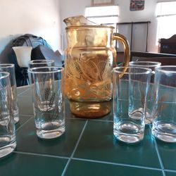 Vintage Glasses And Pitcher