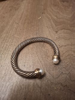David yurman Silver Cable Cuff Bracelet with Pearl Ends
