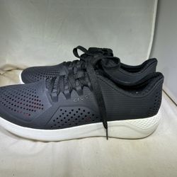 PreOwned Crocs LiteRide Pacer Women's 9 Black Lace Up Sneakers Comfort Shoe