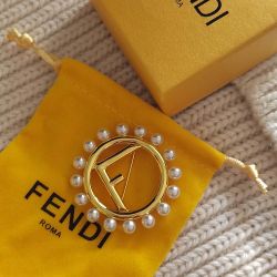 Fendi letter pearl brooch