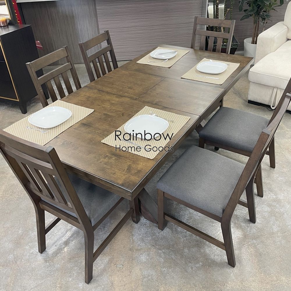 7pc Rectangular Extendable Dining Table Set