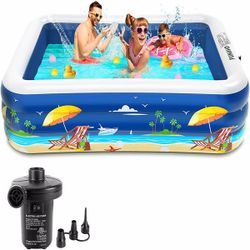 FUNAVO Inflatable Swimming Pool for Family, 100" X 71" X 22" Full-Sized Inflatable Kiddie Pools, Electric Pump Included, Lounge Pool for Baby Toddlers
