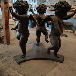 Unique Antique Bronze Cherub Table With Glass Top 

