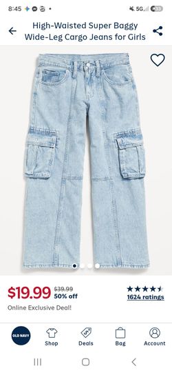 Old Navy Girls High-Waisted Wide-Leg Cargo Jeans