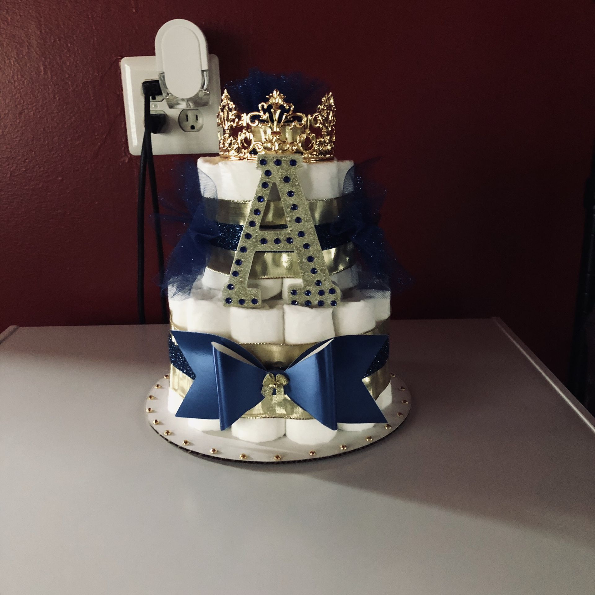 Royal Blue and Gold Prince Theme Diaper Cake