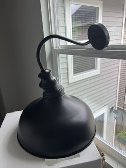 Huge Outdoor Dusk To Dawn Gooseneck Black Metal Lantern