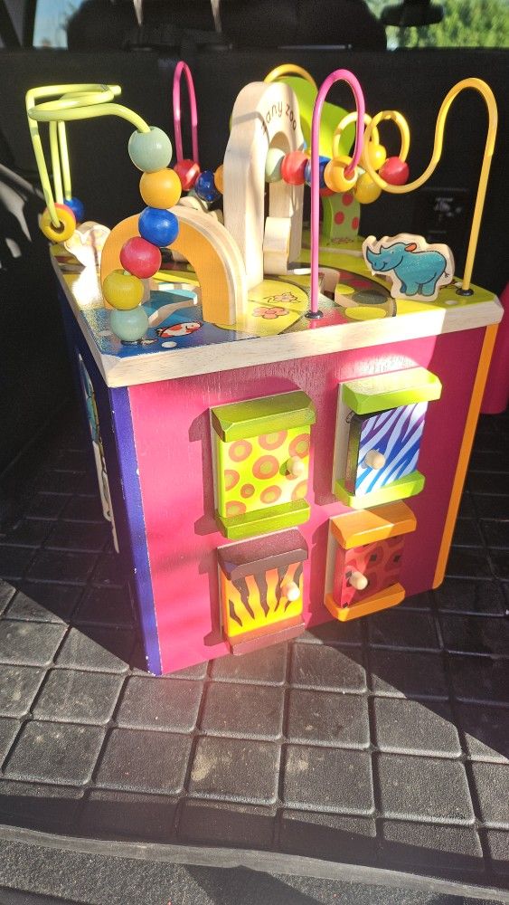 B Toys wooden activity cube 