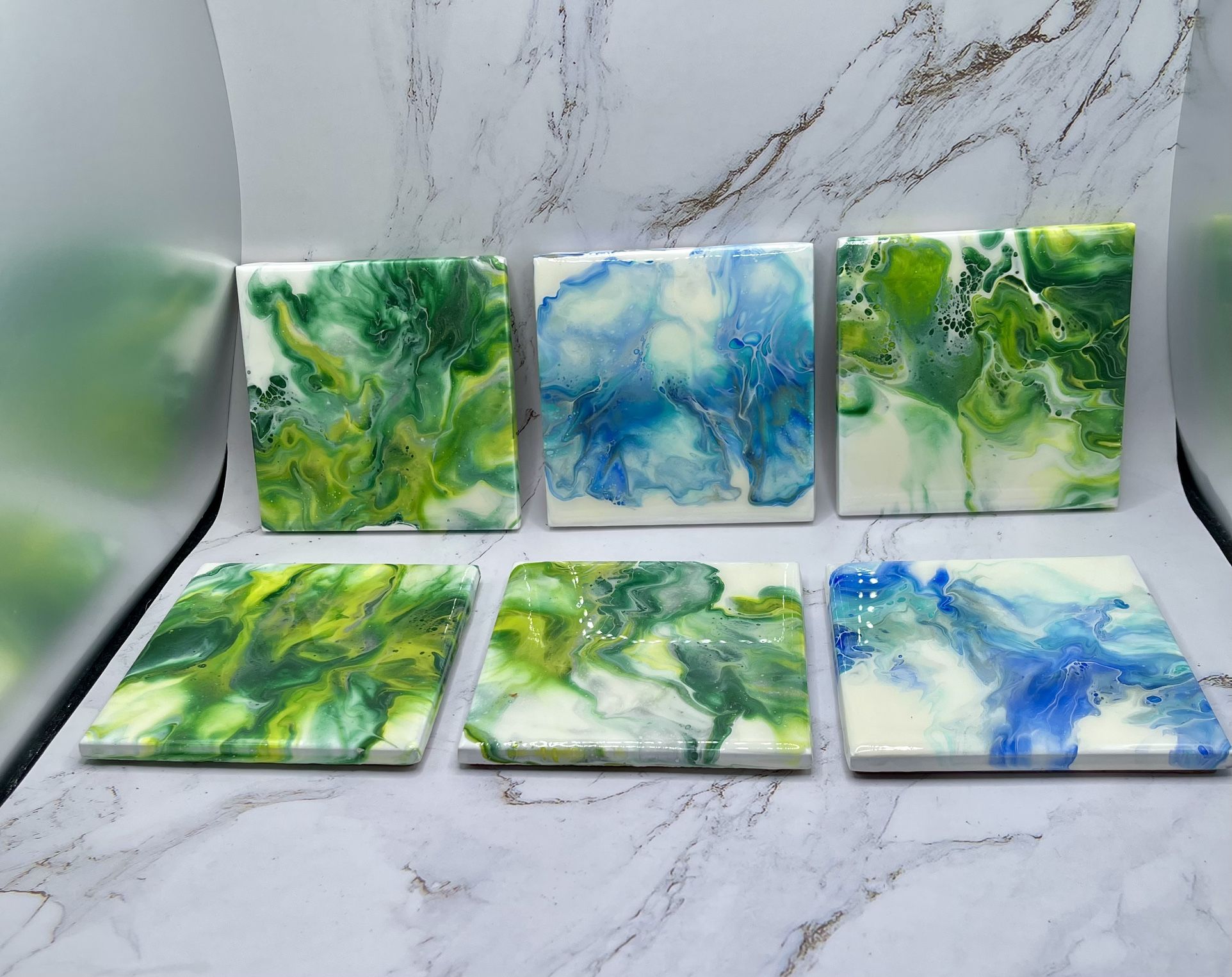 Porcelain Hand Painted Set Of 6 Square Coasters Cork Backing