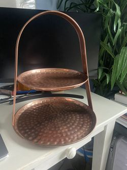 Serving Tray, Copper Finish, 2 Tier, Fruit Stand