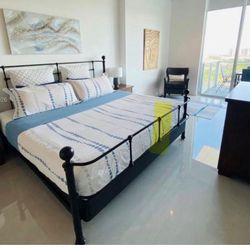 Pottery Barn King Metal Bed (Dark Bronze) + Dresser & Nightstands (Bundle Option)