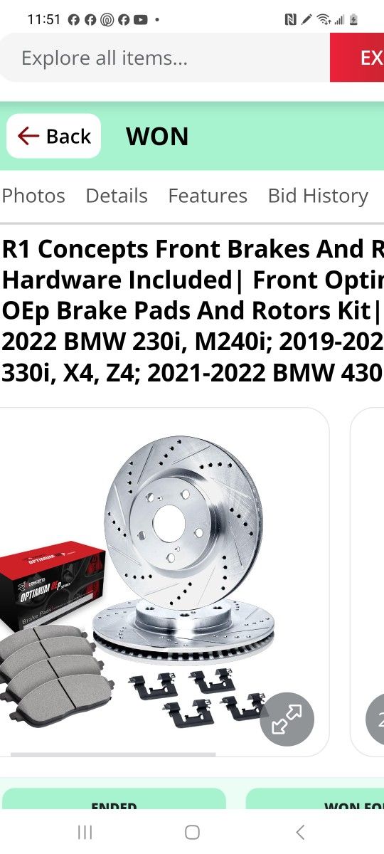 Brake pads and rotor for b m w two thirty and other models