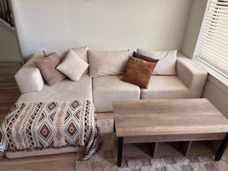 Beige Corduroy Sectional Sofa