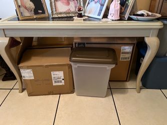 Cream Console Table with Glass Top
