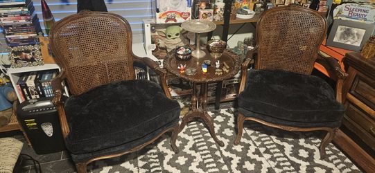Two antique chairs and table