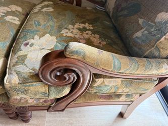 Floral Upholstered chairs with matching footstools