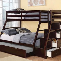 Bunk Bed Twin /full With Storage And 2 Mattress - Litera Twin /full Con Gavetas 