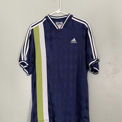 Vintage 90s Adidas Diamond Jacquard Soccer Jersey - Navy/Neon Green - XL