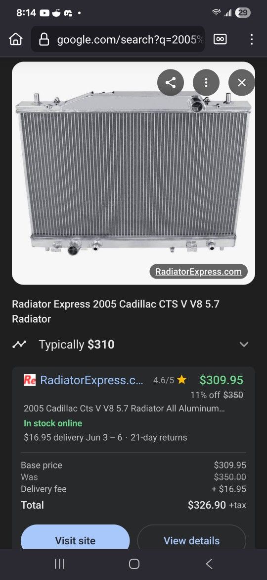 Aluminum Radiator For 2003 To 2007 Cadillac Cts
