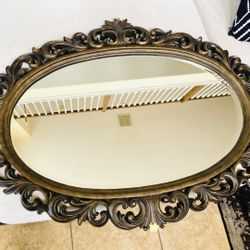 Huge Antique Ornate Oval Mirror