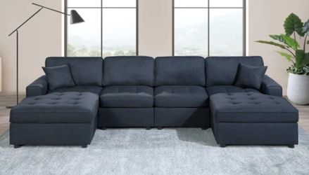 Brand New Blue Sectional Sofa (Pillows Included)