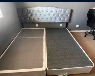 Moving Out Sale: Two Twin Metal Box Springs With A king Head Board