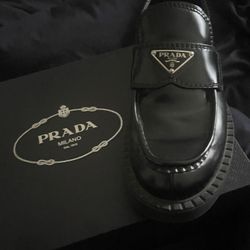 Prada Chocolate brushed leather loafers 