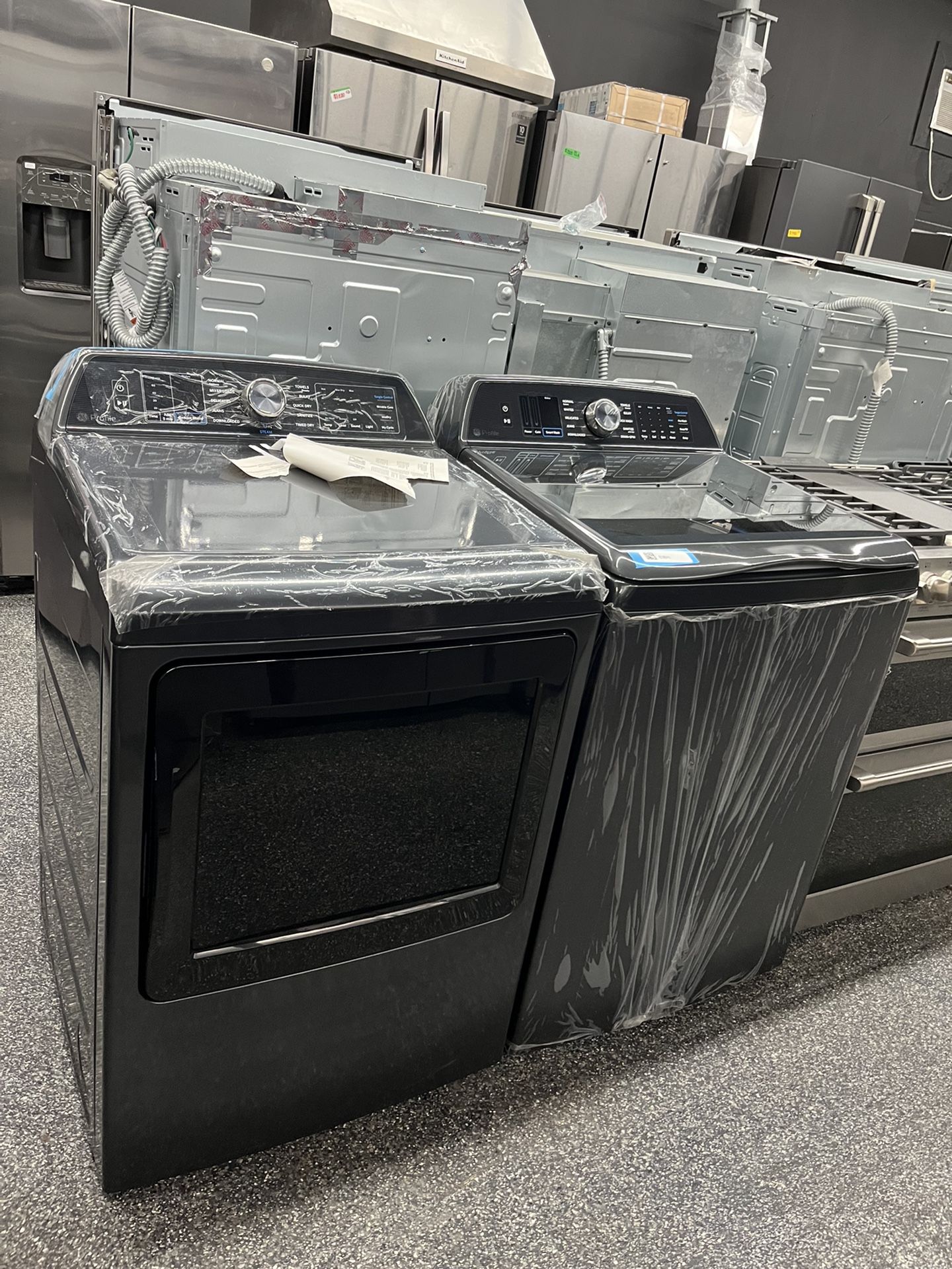 GE Profile Diamond Gray Washer Electric Dryer Set Large Capacity 