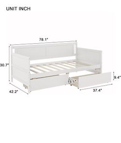 Twin Daybed with Pop Up Trundle, Solid Wood Daybed with Trundle and 2 Storage Drawers, Space-Saving Camas para Niñas, Multi-Functional Sofa Bed for Be